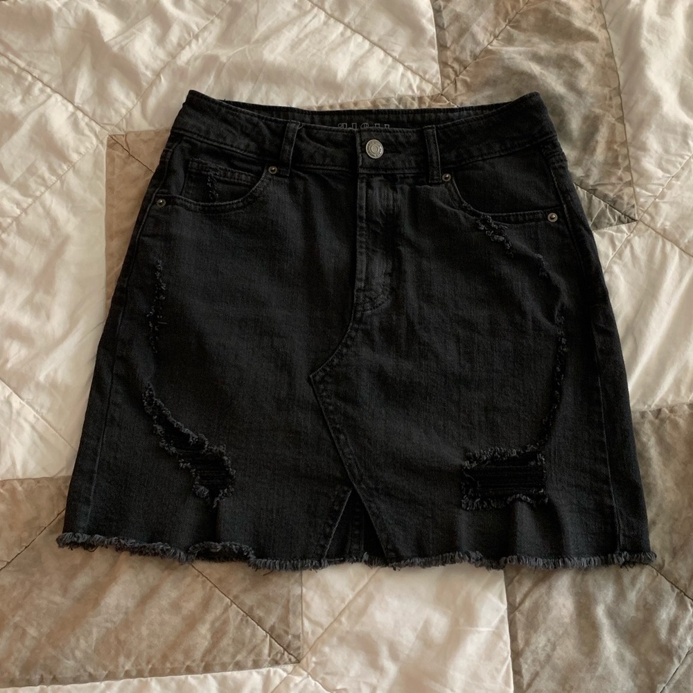 Black Distressed Denim Skirt